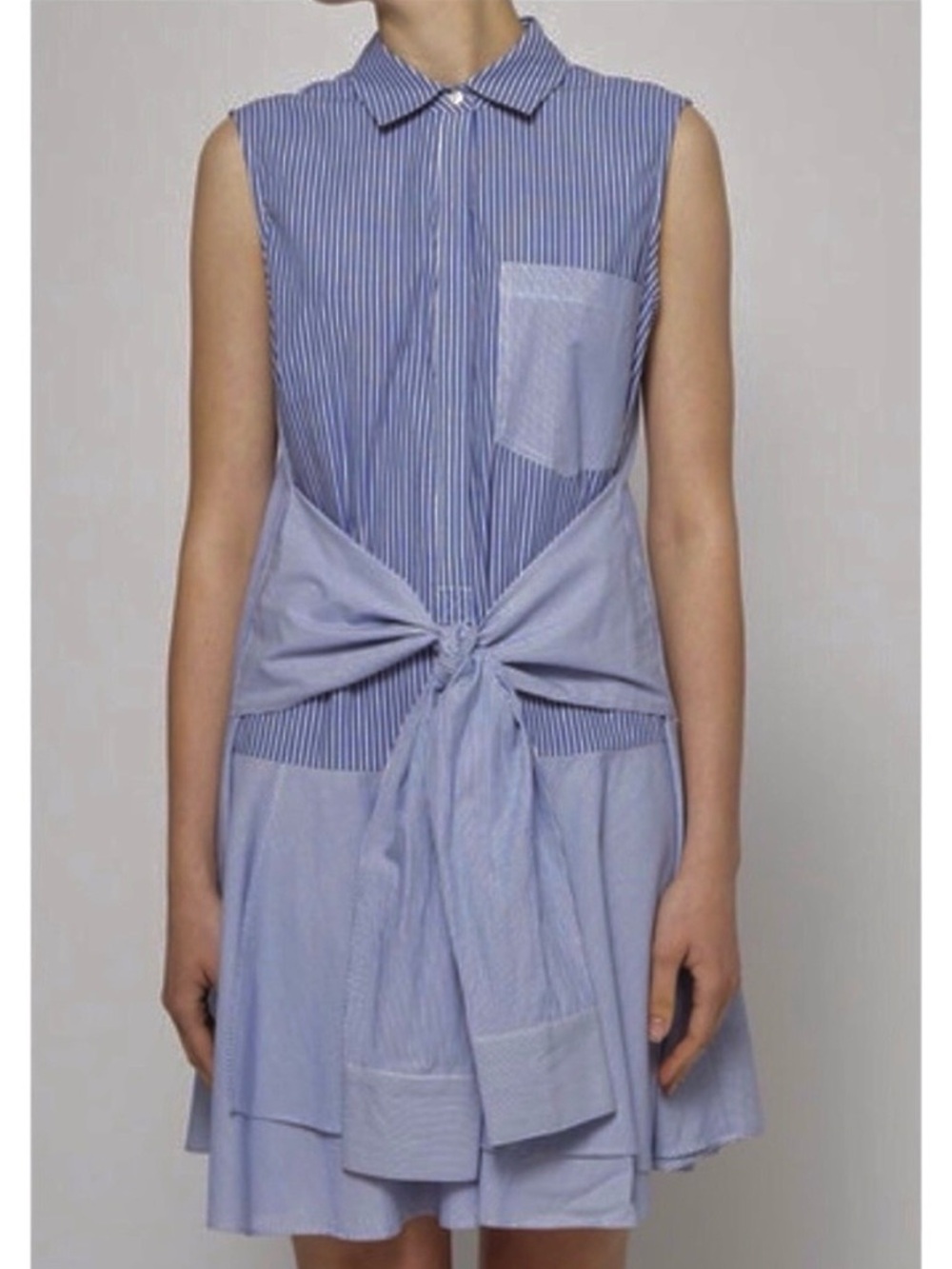 DEREK LAM Pinstripe Sleeve Tie Front  Shirtdress